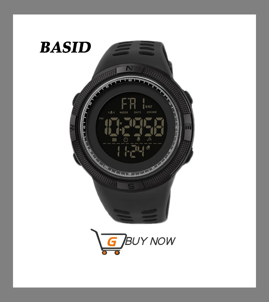 BASID Top Luxury Watches Men Stopwatch LED Quartz Digital Watch Waterproof Sport Wristwatches Men's Military Swimming Clock Male