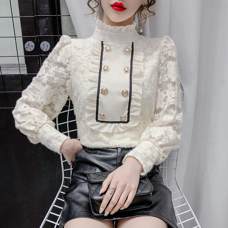 Women Retro Blouse Ruffles Lolita Floral High Collar Shirt Medieval Blouses Gothic Lolita Victorian Women Ladies Party Shirt harajuku girls lolita gothic skirt women retro lace cake tired streetwear mini skirts punk sweet kawaii clothing cosplay costume