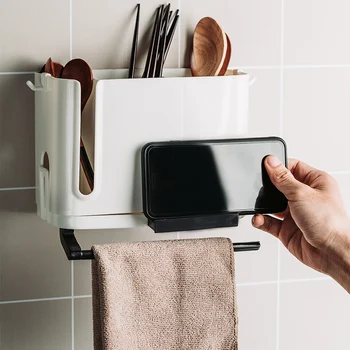 

1 Pc Household Wall-mounted Kitchen Racks Punch-free Drainable Chopstick Cage Tableware Shelf Storage Holders Kitchen Tool