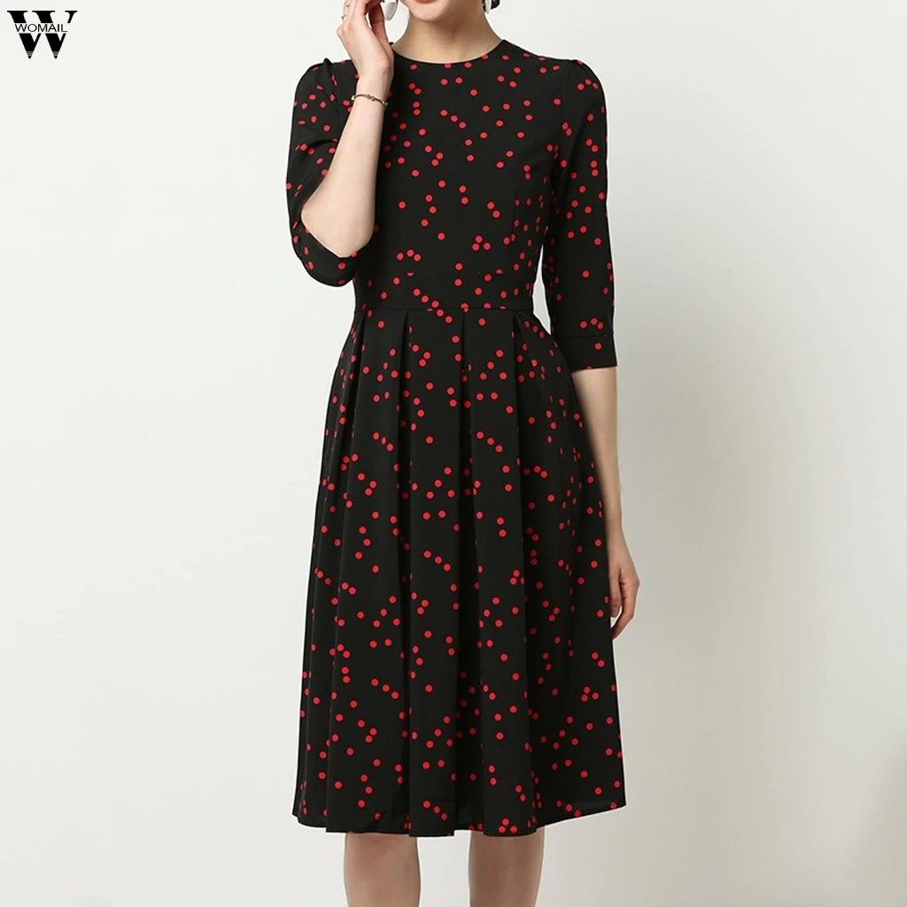 Женское платье vestidos S-2XL ropa mujer robe femme модное платье до колена с круглым вырезом и рукавом средней длины с принтом размера плюс 9,5