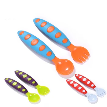 

2pc Baby Spoon Fork Set Children Tableware Children Utensil Safety Tableware Infant Solid Feeding Flatware for Baby Feeding Bowl