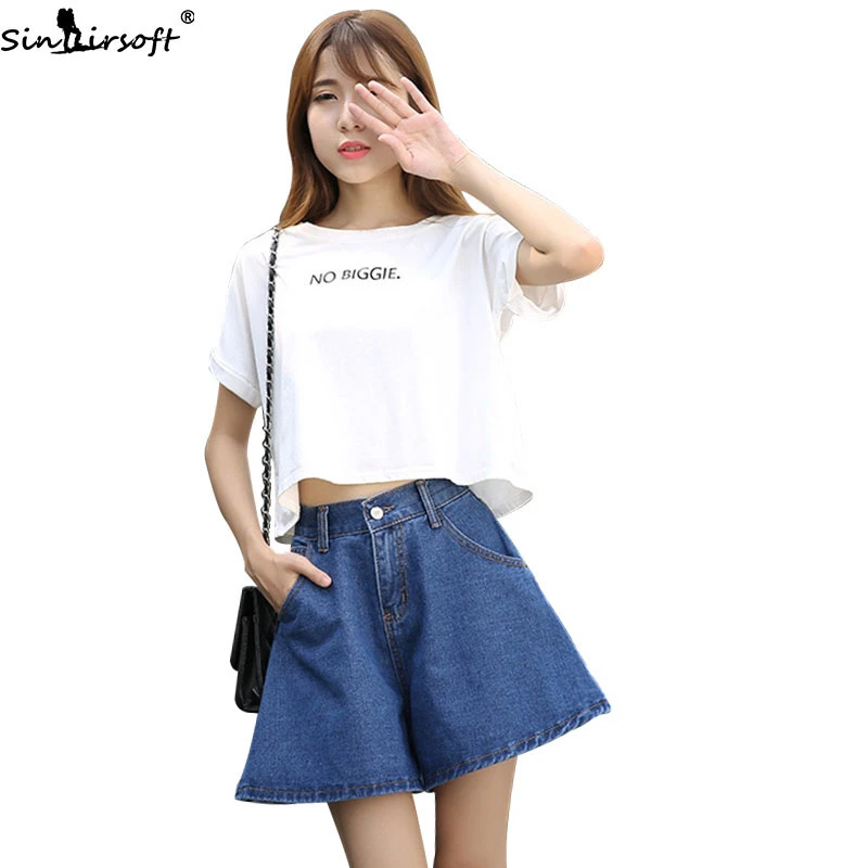 

Women Denim Shorts Summer Ladies High Waist Casual Loose Simple Wide Leg Shorts Jeans Light Dark Blue 2019 New Arrival Hot Sell