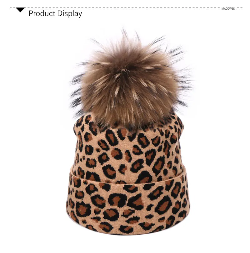Модный комплект из шапки и шарфа унисекс с леопардовым принтом и помпоном из натурального меха, осенне-зимние вязаные шапки-бини для женщин, комплект из двух предметов