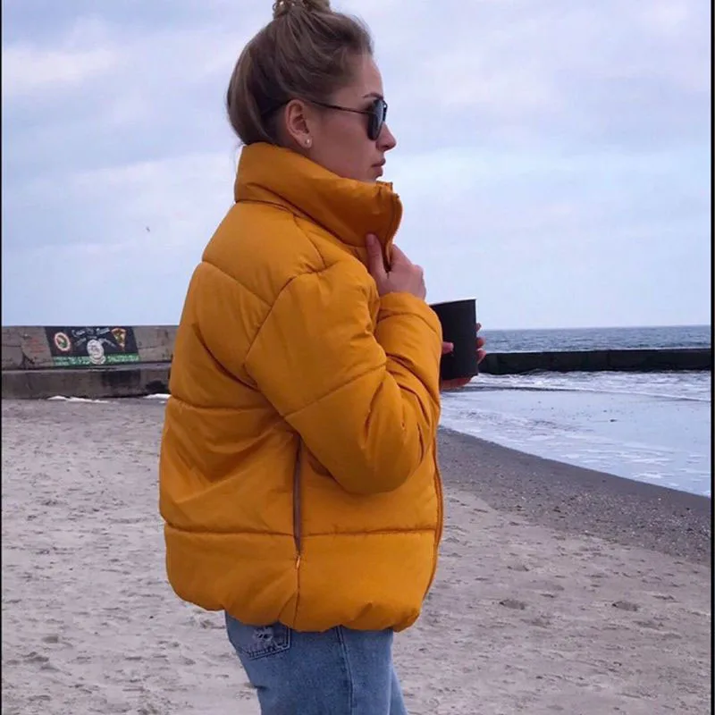 HAOYUAN, зимняя куртка для женщин, модная теплая одежда, пальто-пузырь, однотонный стандартный воротник, негабаритная зимняя куртка-пуховик, парки, Mujer