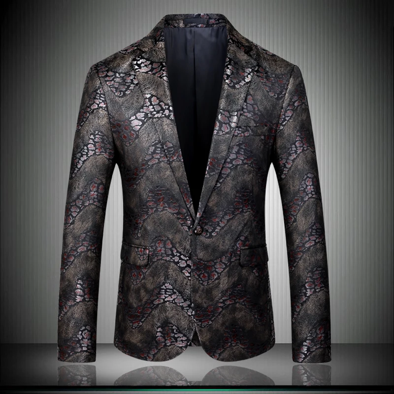 

Gray Men's Blazer Jacket Smart Casual Printing 2019 New Great Designer Men Suit Jacket stage costumes for singers mens 8811