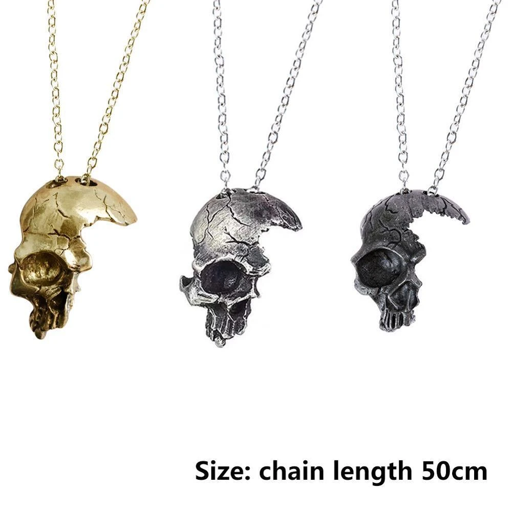 Men S Punk Necklace Broken Damaged Half Face Skull Pendant 50cm Chain Necklaces Fashion Biker Rock Jewelry Antique Silver Color Pendant Necklaces Aliexpress