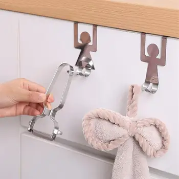 

2Pcs Door Hooks Strong Stainless Steel Traceless Clothes Hanger Kitchen Bathroom Storage Hook
