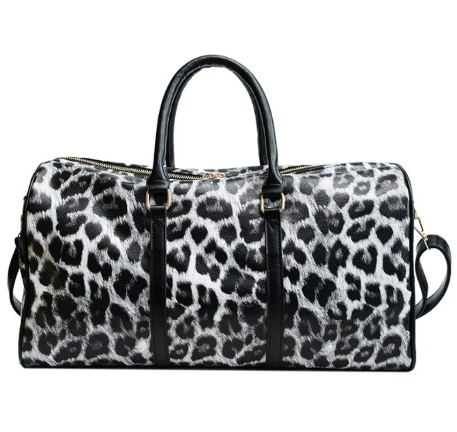 Дорожные сумки и чемодан для женщин, кожаная спортивная сумка, леопардовая сумка, дорожные сумки, ручная кладь, Большая Дорожная Спортивная Сумка - Color: White leopard