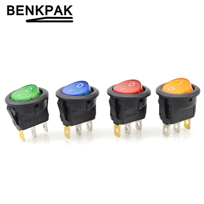 Interruptor basculante con iluminación 100 v, 20A, 12V, botón para coche, luces de encendido/apagado, redondo, para tablero y barco, 220 Uds.|light button switch|on/off rocker switchlighted push button switch - AliExpress