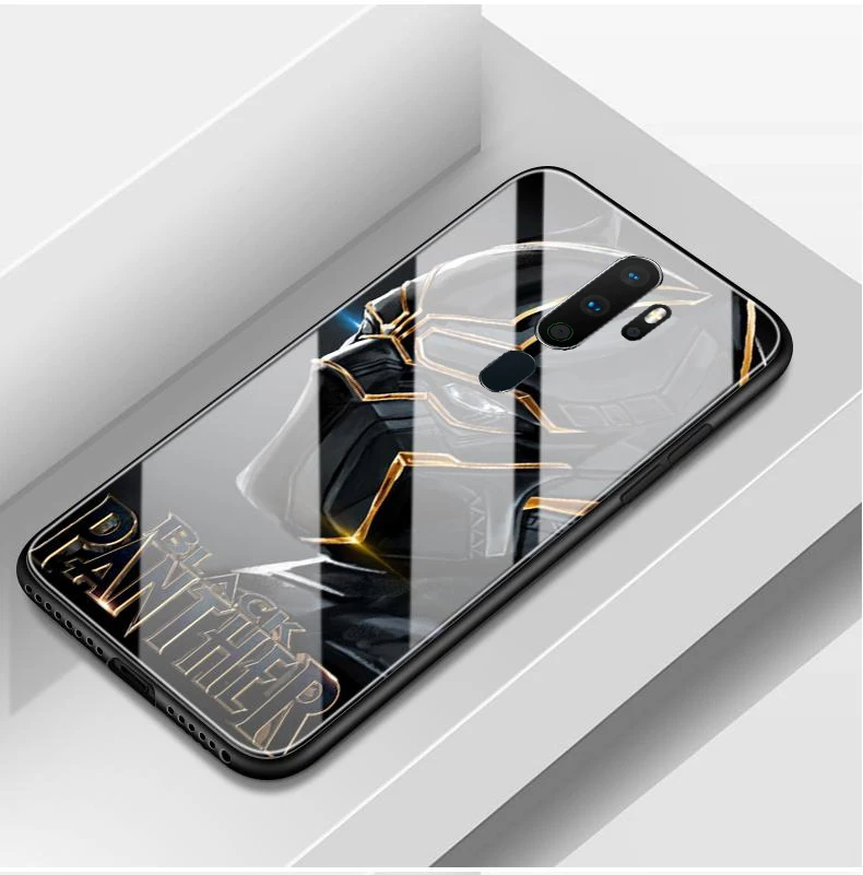 Marvel Капитан Америка Железный человек стеклянный чехол для телефона OPPO A9 чехол Мстители чехол Спайдермен для Oppo A5 чехлы - Цвет: Black Panther