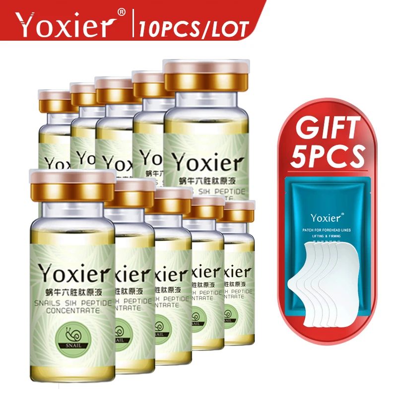 Yoxier 10PCS Snails Serum Six Peptide Hyaluronic Acid Concentrate Blackhead Removing Moisturizing Skin Care Whitening Anti-Aging