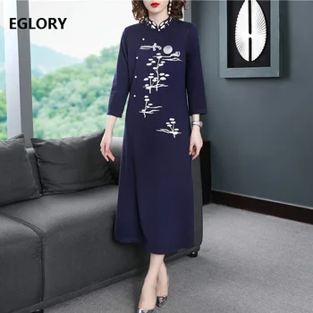 

High Quality Cotton Dress 2020 Spring Ladies Army Green Color Block Flower Print Mid-Calf Length Casual Work Dress OL