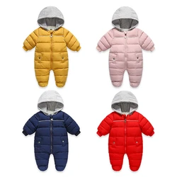 Combinaison en coton pour nouveau né fille, vêtements chauds, barboteuse à capuche, en velours épais, nouvelle collection hiver 2021 