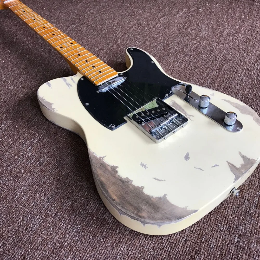 custom shop,classical TELE 6 Strings Maple fingerboard Electric Guitar,telecasterr gitaar relics by hands.cream color guitarra269 (3)