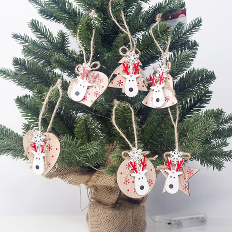 

3pcs/set Xmas New Year Christmas Decoration Christmas Snowflake Deer Head Wooden Pendant DIY Christmas Tree Pendant