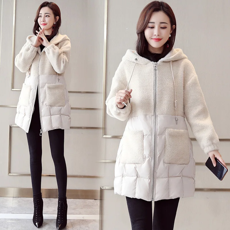 

Cotton-padded Clothes/Cotton Coat Zipper 2018 Winter Long Sleeve Mid-length Fashion Plush Joint Hooded Pocket Women Jacket