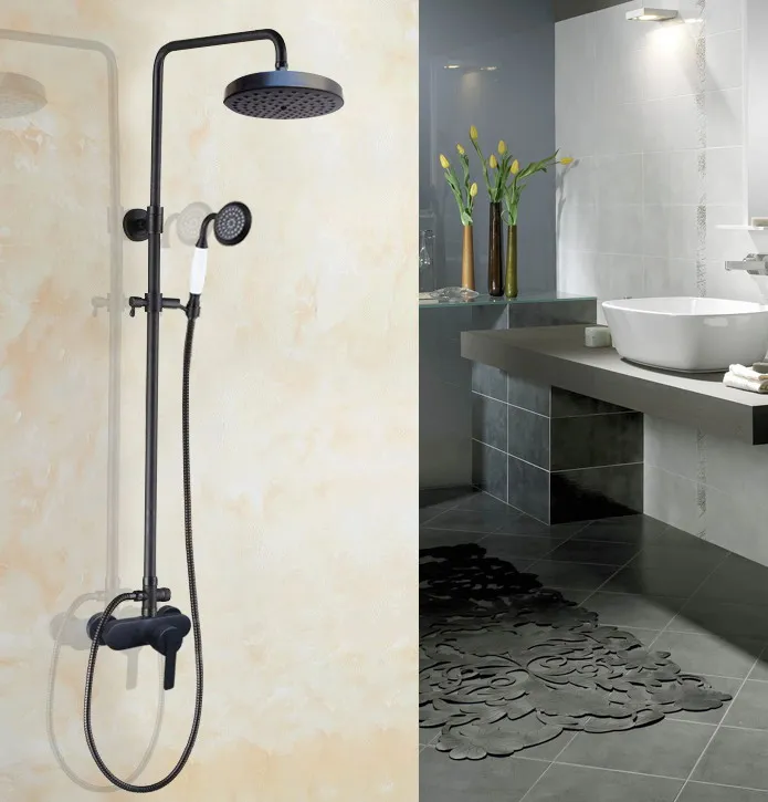 Масло втирают бронзовое настенное крепление Душ Набор кран с одной ручкой с Handshower смеситель для душа и ванной кран zhg156
