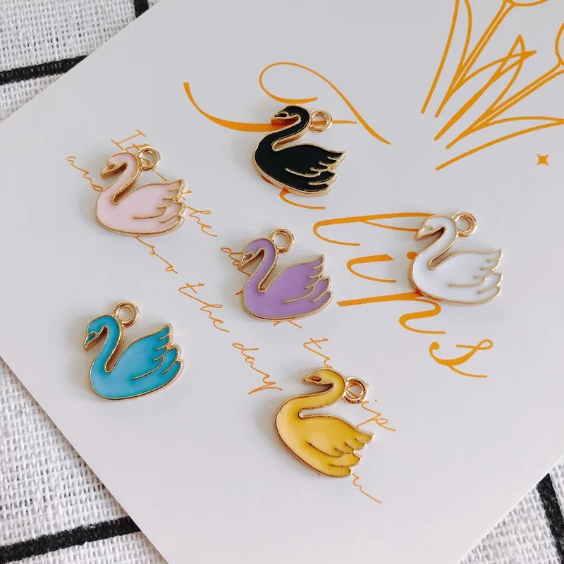 

Newest Kawaii Animal Swan Jewelry Charms 100pcs 14*13mm Enamel Alloy Earring Necklace Bracelet Earring Metal Oil Drop Pendants