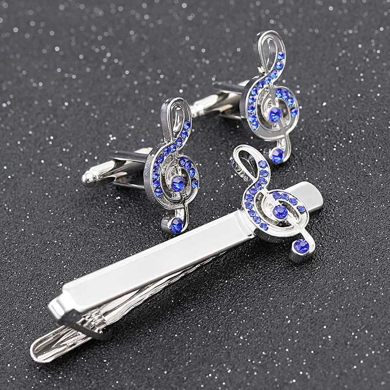 

Trendy Exquisite Note Tie Clip And Cufflinks For Men.