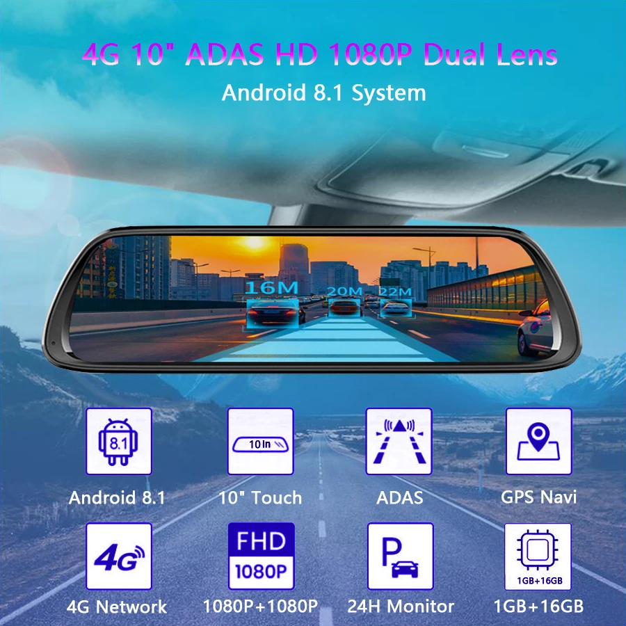 WHEXUNE 10-в Android 8,1 ADAS зеркало автомобиля видео Регистраторы gps навигации 4G камера в зеркале заднего вида 1080P Двойной объектив, Автомобильный видеорегистратор, DVRs