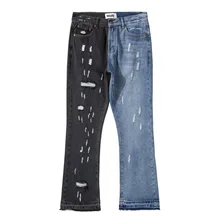 Pantalones vaqueros holgados estilo Hip Hop para hombre, Jeans con agujeros rasgados, estilo Vintage, con diseño de bloques de Color, 2021