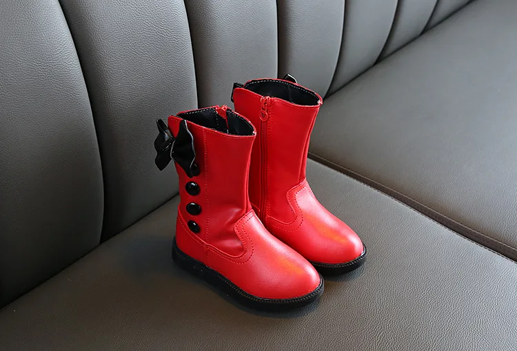Осенне-зимние ботинки для девочек водонепроницаемые детские сапоги из искусственной кожи Ботинки martin на молнии с бантом и кружевом для девочек модные детские ботинки