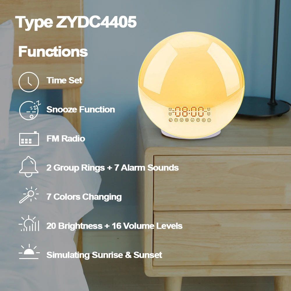 Sveglia Con Luce Alba/Tramonto Fitfirst - Radio FM, 7 Suoni Naturali, USB, Controllo Touch, Per Adulti E Bambini