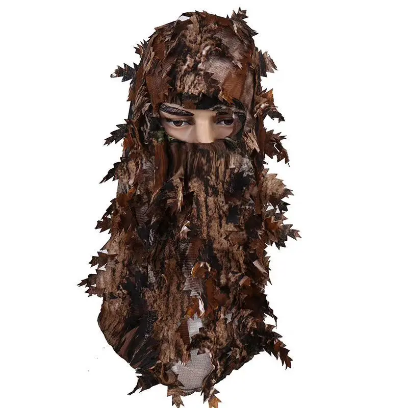 Ghillie Suit Hunting Accessories Tactical Suit Camouflage Maple Leafy 3D Face Mask Camouflage Hood Hunting Fishing Headgear Camo Hat and gloves