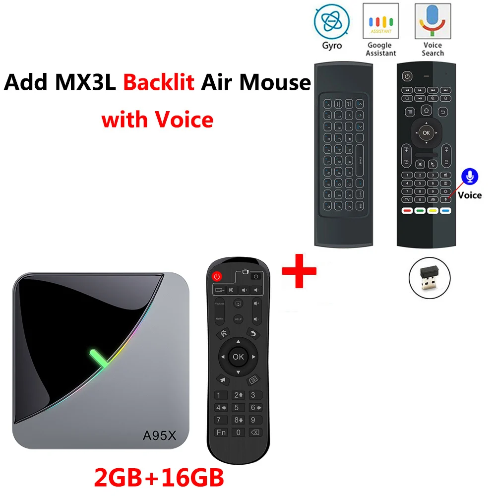 2GB16GB add MX3L mic A95X F3 AIR RGB светодиодный Amlogic S905X3 Smart Android 9,0 tv BOX 4 Гб ram 32 Гб 64 Гб rom wifi Bluetooth 4K UHD телеприставка 2 Гб 16 Гб - Цвет: 2GB16GB add MX3L mic