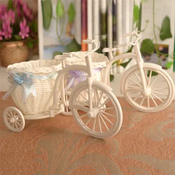 

1Pc Garden large three-wheeled bicycle artificial rattan flower basket home living room garden vase wedding party decoration