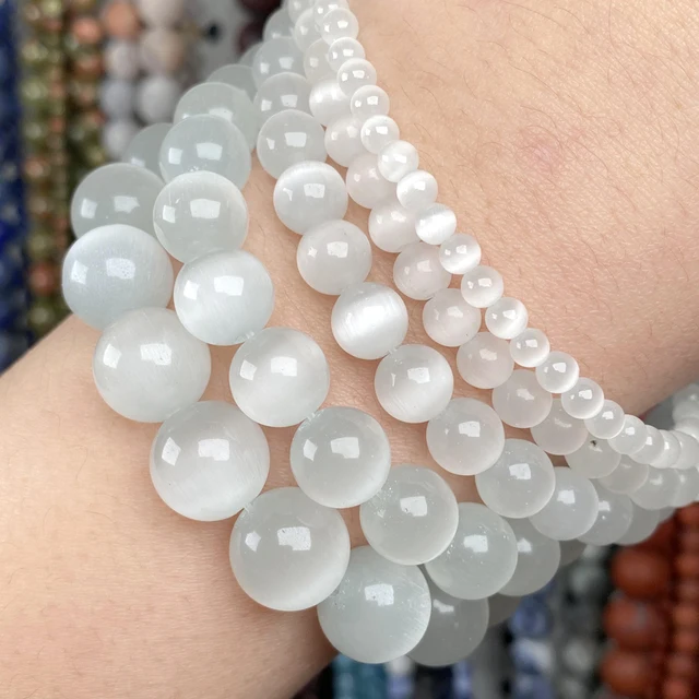 Natural Stone Beads 4-10mm Aquamarines Lava Opal Rose Quartzs Tiger Eye Moonstone Round Beads for Jewelry Making Diy Bracelet White Cat Eye Stone