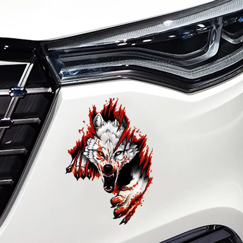 Car Personality 3D Realistic Wolf Head Hood Car Body Car Door Body Decorative Stickers Car Stickers Anime Car Accessories