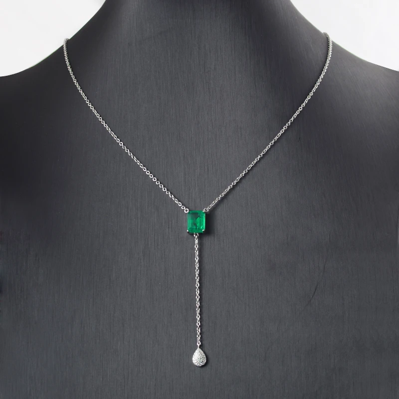 FFGems Created Emerald Pendant Necklace Green Gemstone Fine Jewelry For Women Lady Engagement Wedding Party Gift With Box