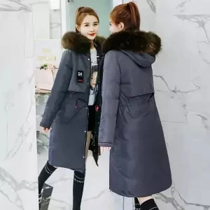 Новое поступление, двустороннее Женское зимнее пальто с меховым капюшоном, Толстая теплая однотонная Длинная зимняя куртка с подкладкой - Цвет: Серый