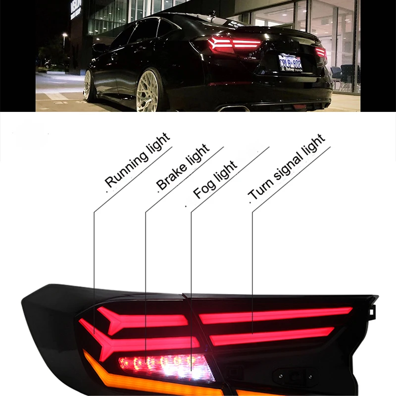 

Автомобильный светодиодный задний фонарь в сборе для Honda Accord 2018 2019, задние фонари, ходовые огни, сигнал поворота, автомобильные аксессуары
