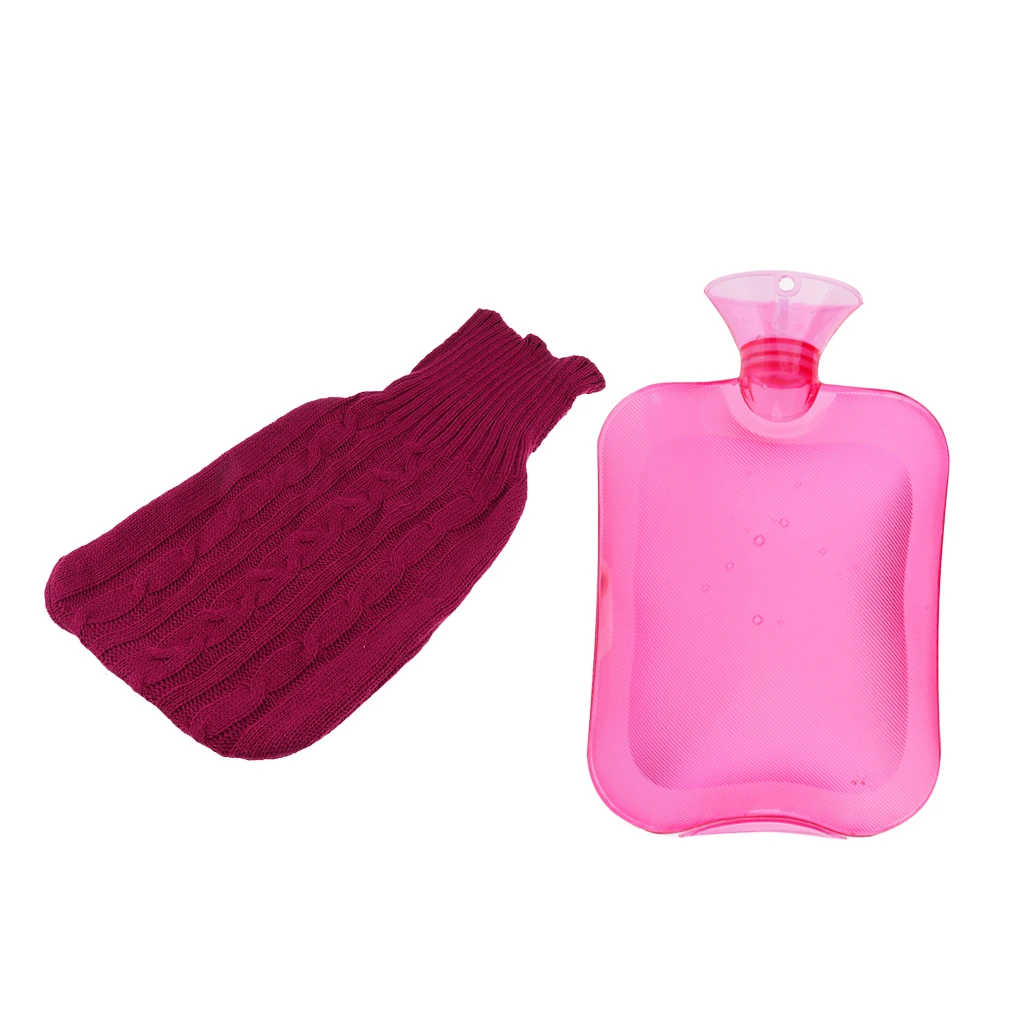 2000ml Large Rubber Hot Water Bottle Bag Hand Foot Winter Warmer Relaxing +Knitted Cover