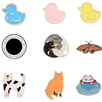 

12pcs/lot E2144 Cartoon Animals Hard Enamel Pins Badge Backpack Collar Lapel Fashion Duck Cat Figures Jewelry