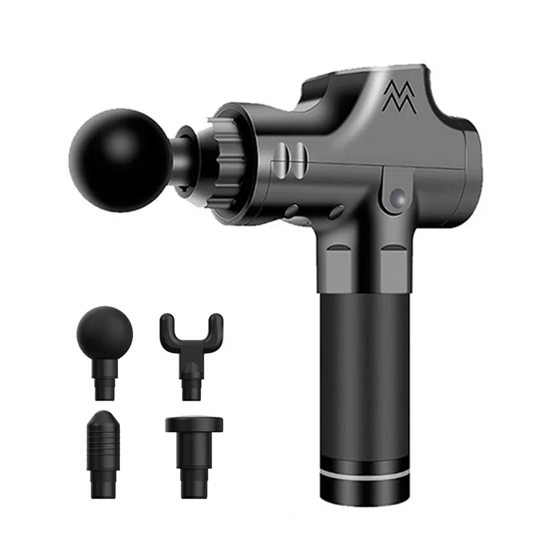 EU plug Black Электрический мышечный расслабитель Вибрационный массажер пистолет с 4 массажными головками фитнес-оборудование глубокая мышечная фасция пистолет мышечный релаксер - Комплект: EU plug Black