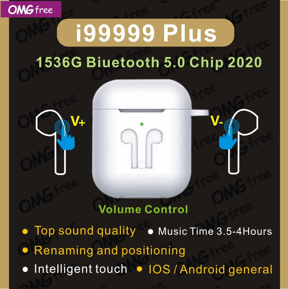 

NEW i99999 Plus TWS Wireless Earphone Air2 Rename GPS Bluetooth 5.0 Earphone Volume Control Super Bass PK i90000Pro i90000Max