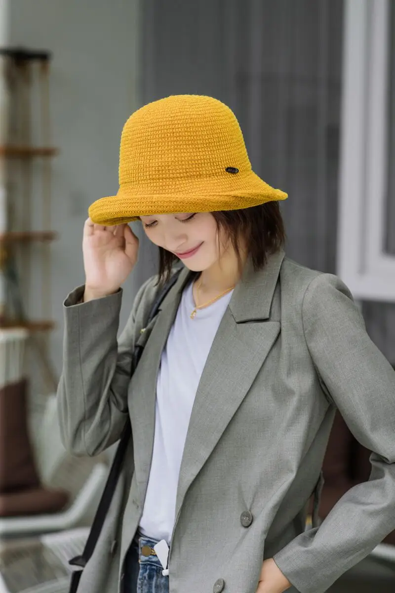 Winter hat female wool knit hat Handmade Beanie Knitting Coarse Wool Bucket Cap Knitting Fisherman Hat Female Fashion Basin Buck
