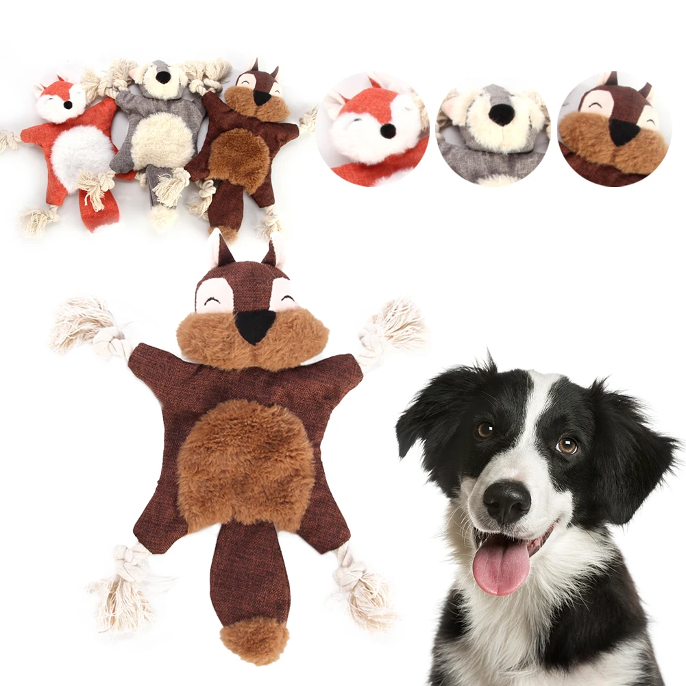 

1 PC Fox Squirrel Bear Squeak Toy Soft Plush Rope Pet Toy Cute Plush Fox Squeaky Sound Toys Squirrel Grizzly Bear Chew Dog Toy