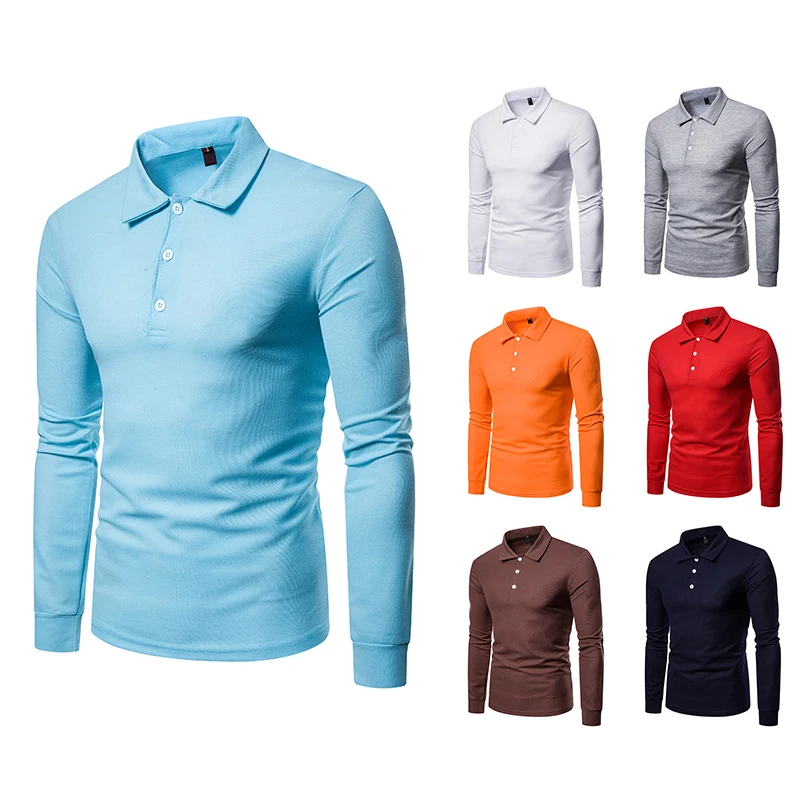 Summer Thin Men's Solid Color Long Sleeve Large lapel POLO