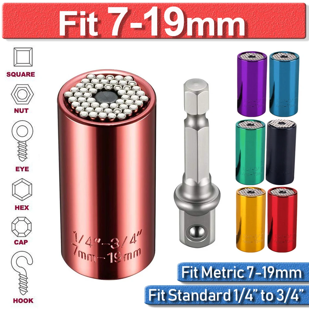 7-19mm Magic Connecting Universal Socket Wrench Grip Power Drill Adapter Grip Nut Bolt Hand Tool Torque Wrench Head Set Socket