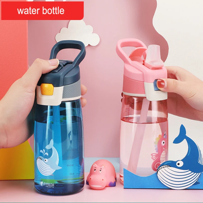 Cute Children Water Bottle Pink Cartoon Creative Strap Sippy Cup Single Layer Portable Gift Drinkware 480ml Baby Drinking Mug