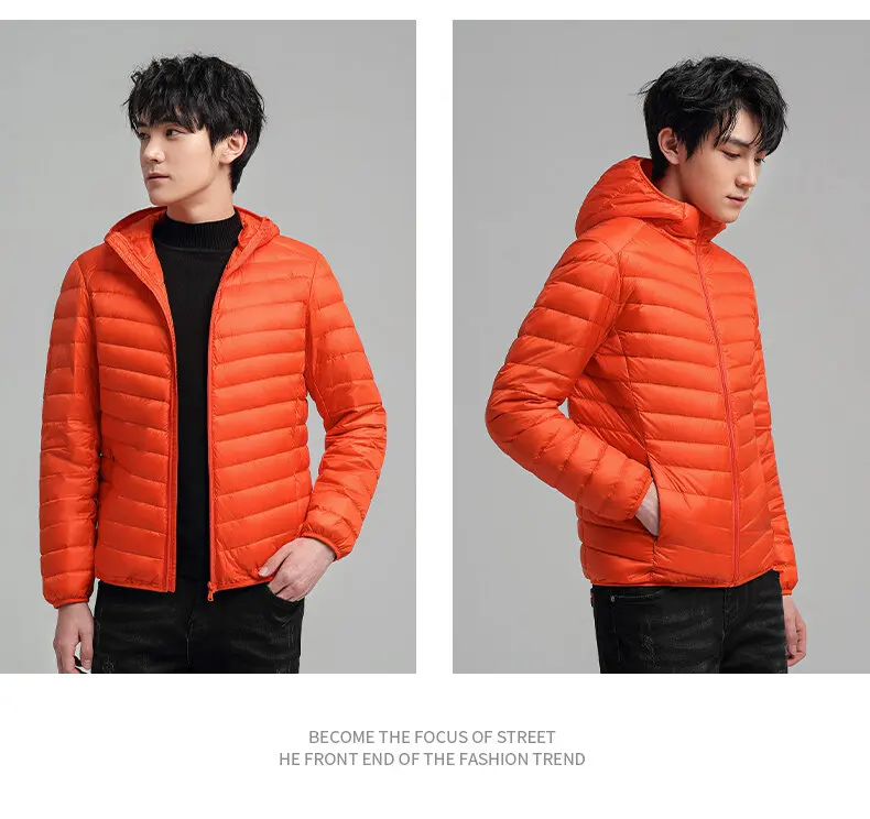 2021 Autumn Winter New Fashion Hooded Jacket Men's Lightweight Down Jacket Short Trend Casual All-match White Duck Down rab down jacket