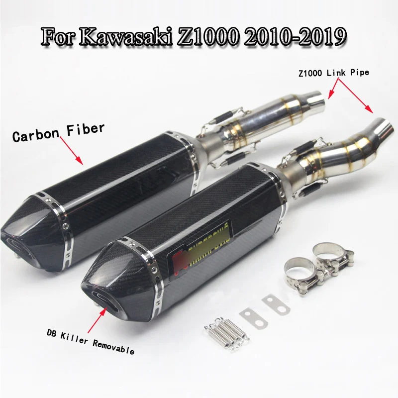 

Ninja 1000 Motorcycle Exhaust Whole Set Pipe Mid Link Pipe Exhaust Muffler Carbon Fiber Tail Tips For Kawasaki Z1000 2010-2019