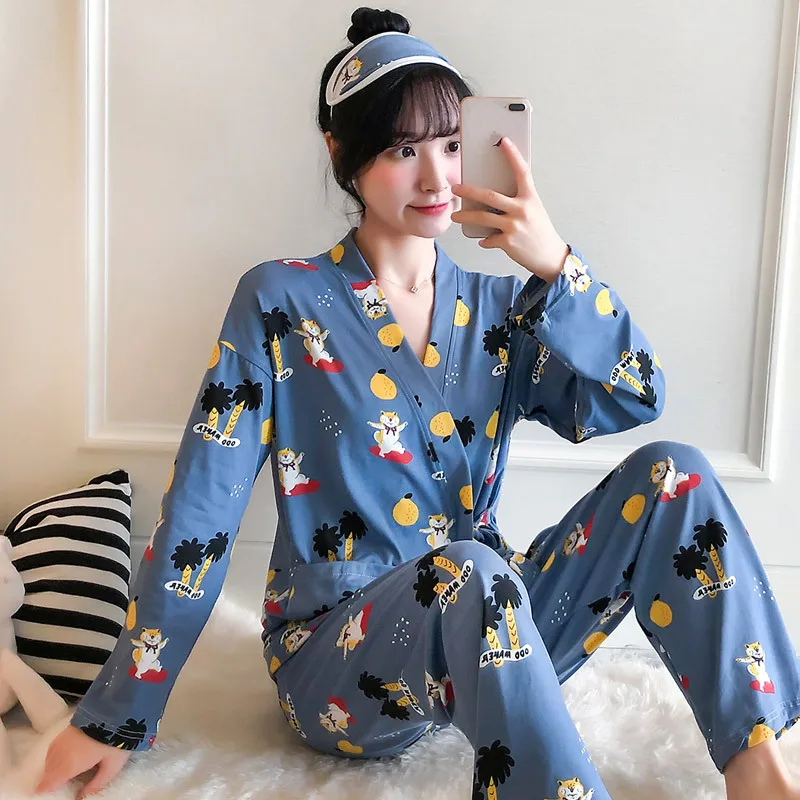 

Kimono Pajamas Women's Spring And Autumn Long Sleeve Shiba Inu-Japanese-style Korean-style Two-Piece Set Autumn And Winter Outer