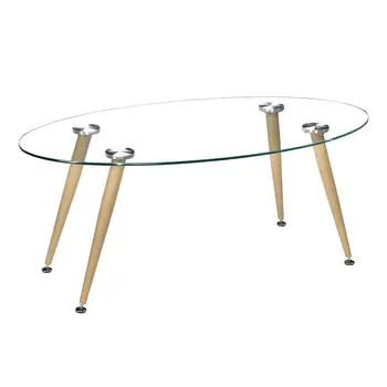 

Wood Grain Conical Leg &Transparent Tempered Glass Coffee Table minimalist coffee table side tables furniture living room table