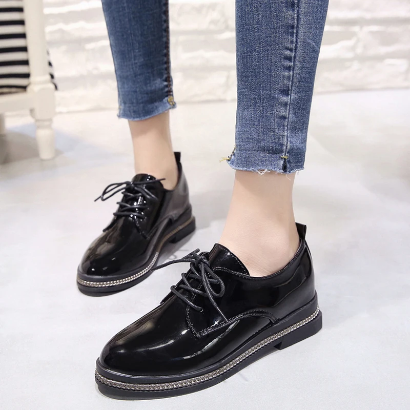 

All-Match Round Toe 2019 Fashion Women's Casual Woman Platform Shoes Flats Autumn British Style Oxfords Modis Dress Fall Preppy
