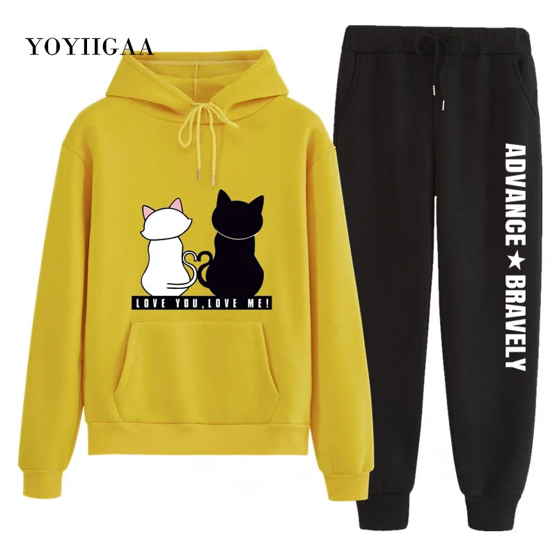 Casual 2 Piece Set Tracksuit Women Hoodies 2020 Autumn Winter Printed Tracksuits Women's Pullover Tops Thicken Warm Sport Suit8978 (6)